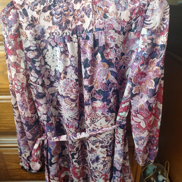 LOFT Women's Floral Long Sleeve Dress Size Small- Purple and Pink - Picture 3 of 3